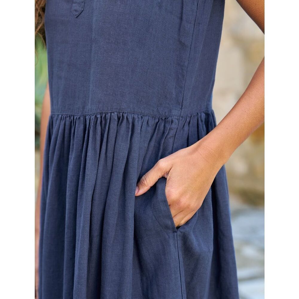 Frank & Eileen Daphne Sleeveless Popover Dress navy blue women’s size Large - Picture 2 of 10